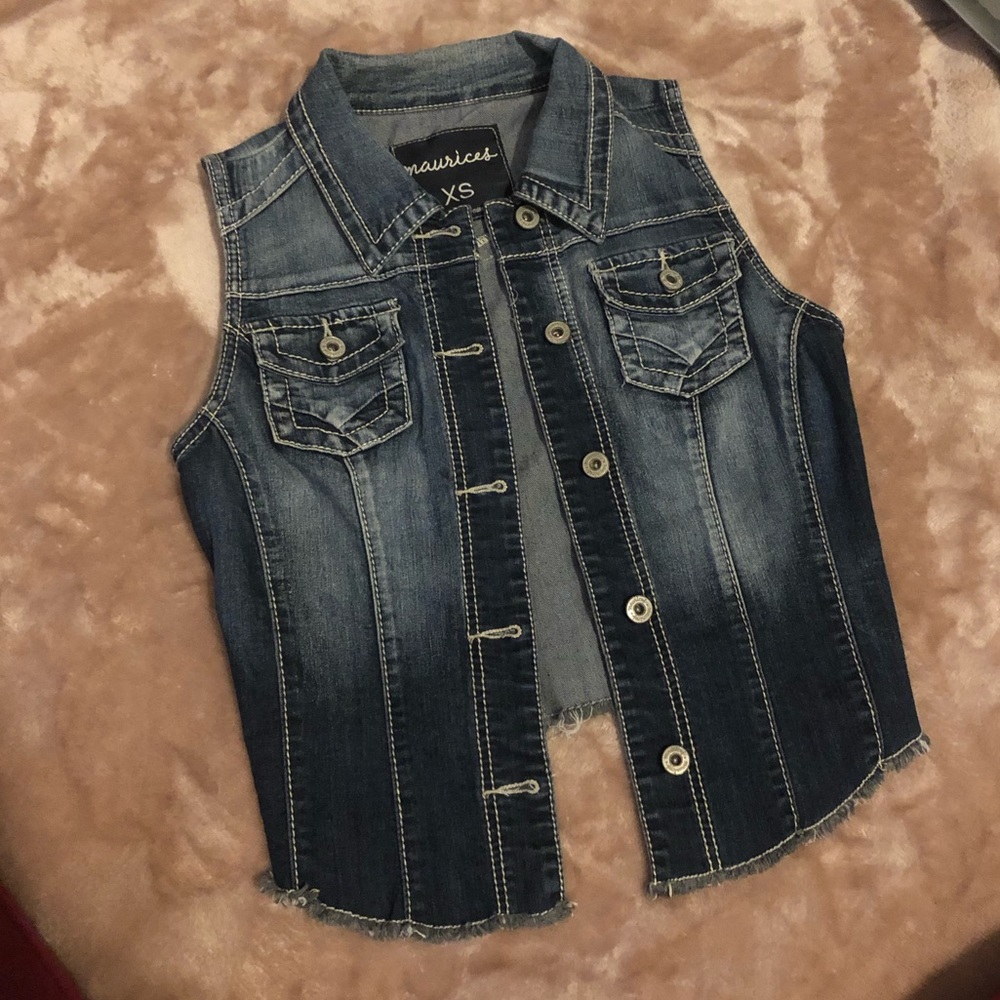 Dark Denim Vest with white stitching